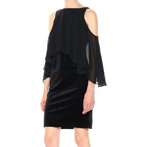 Laundry by Shelli Segal Velvet Midi Dress with Chiffon Popover in Black Size 10